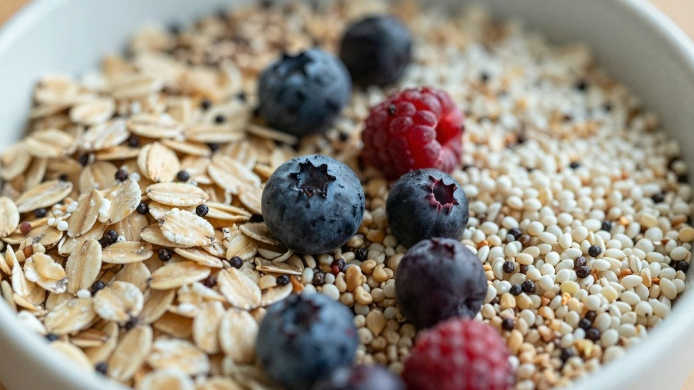 Bowl of whole grains with berries