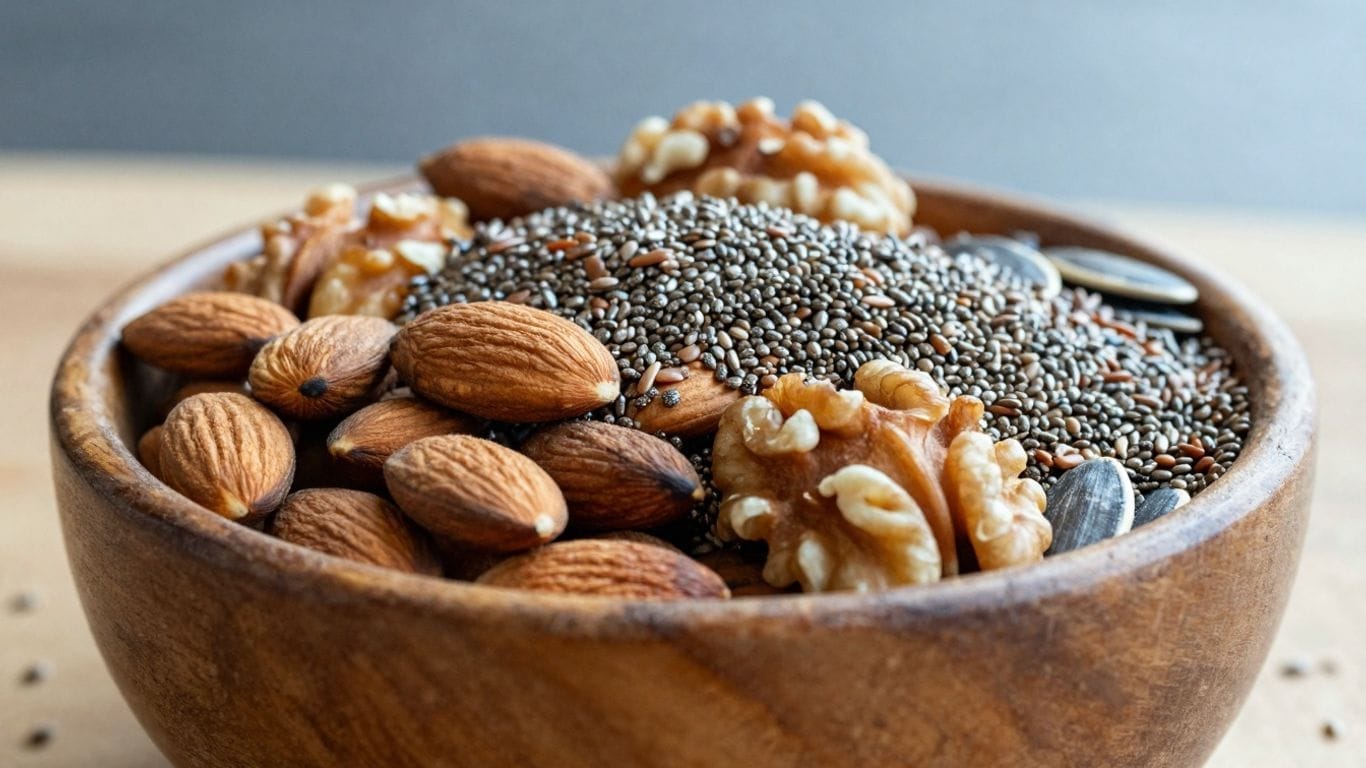 Bowl of fiber-rich seeds and nuts