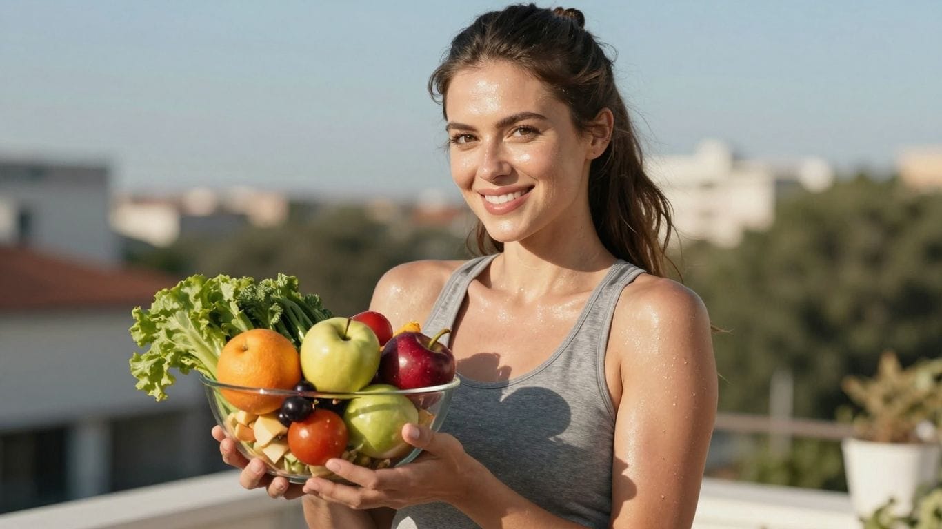 Woman with healthy food for PCOS weight loss.
