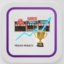 Trophy and restaurant storefront icons symbolizing successful restaurant openings and proven results