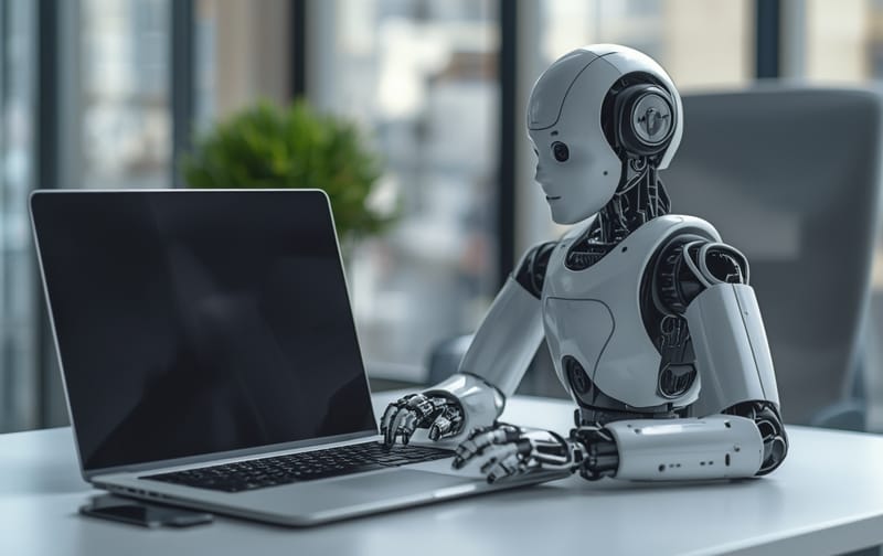 AI robot laptop workspace