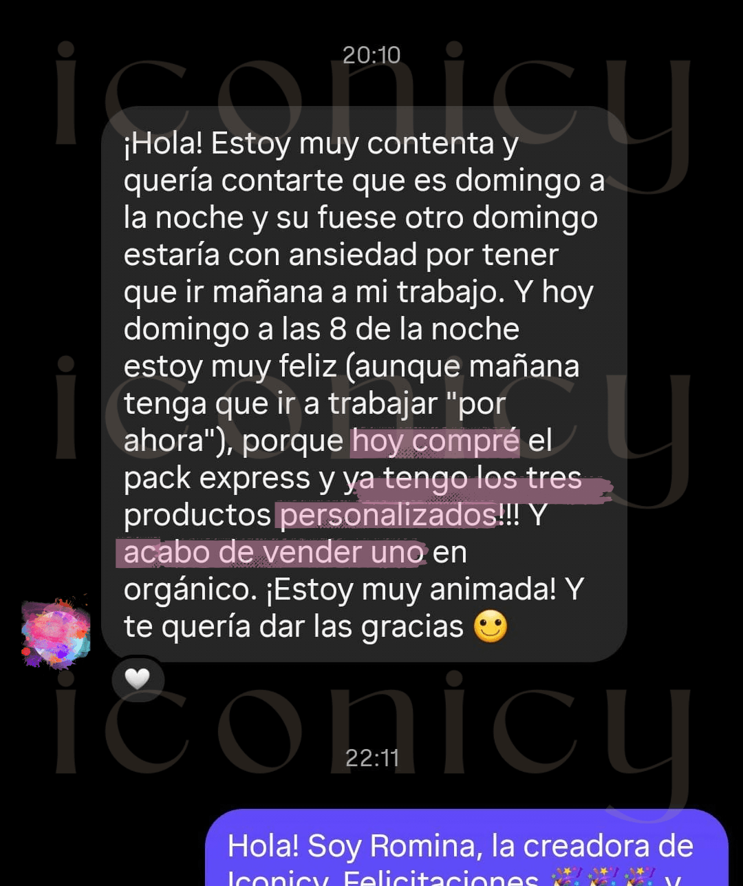 Testimonio de compradora - Producto Digital Express Iconicy
