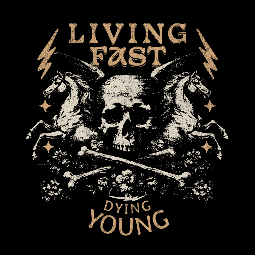 Living Fast Dying Young Shirt – klassisches Rock & Rebel Design in Schwarz