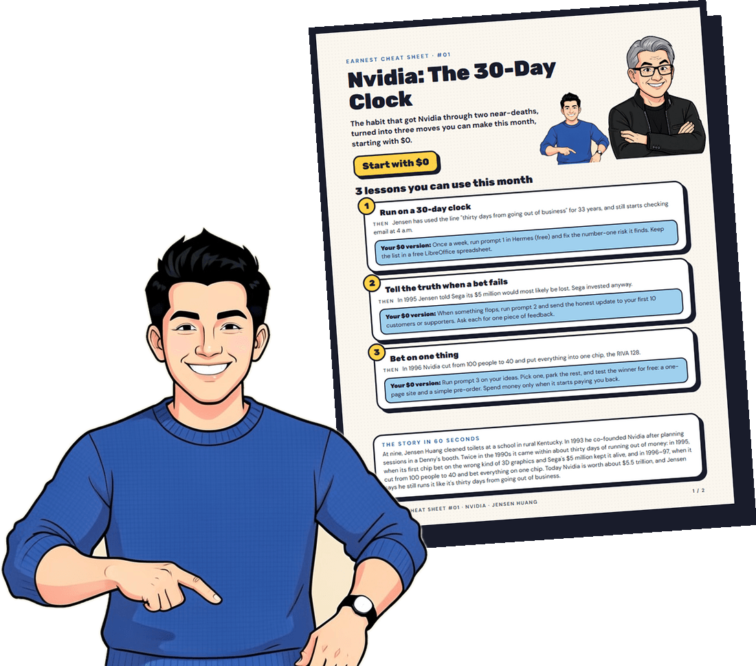 Earnest pointing at Earnest Cheat Sheet #01: Nvidia, The 30-Day Clock