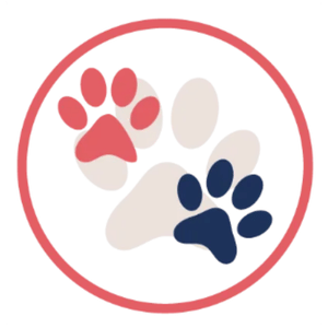 Multiple paw logo with pink outline