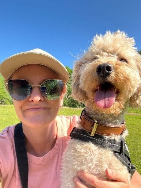Emma with the curly-haired dog