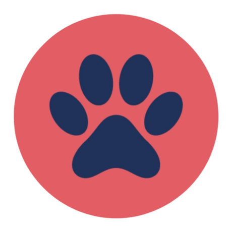 pink and blue paw logo with white outline