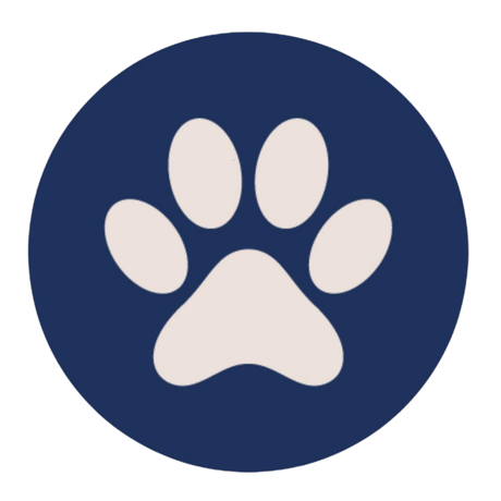 blue and cream paw logo with white outline