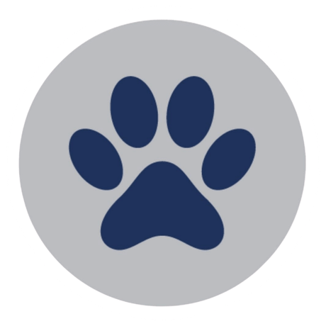 grey and blue paw logo with white outline