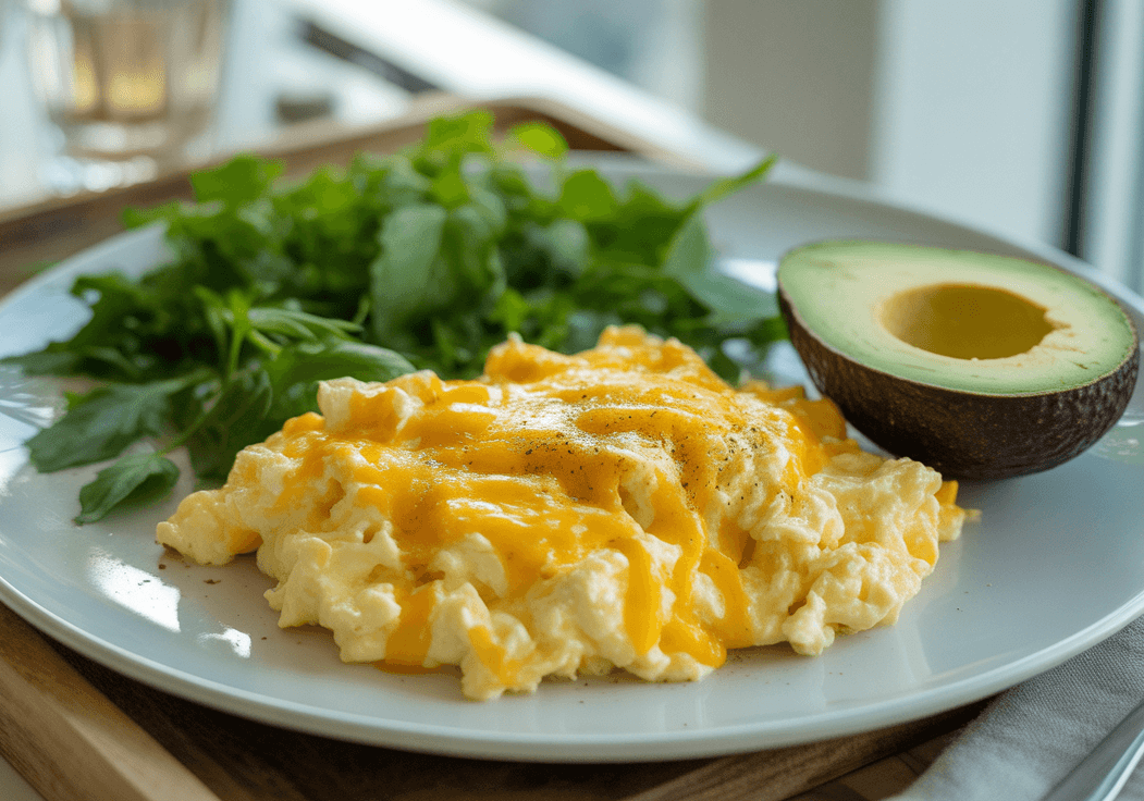 Keto Scrambled Eggs with Cheese & Avocado
