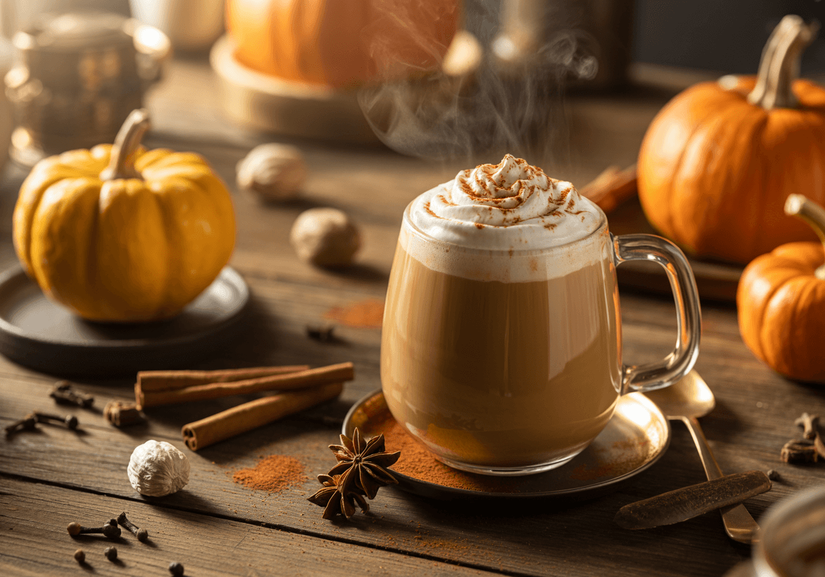 Keto Pumpkin Spice Latte autumn café setting
