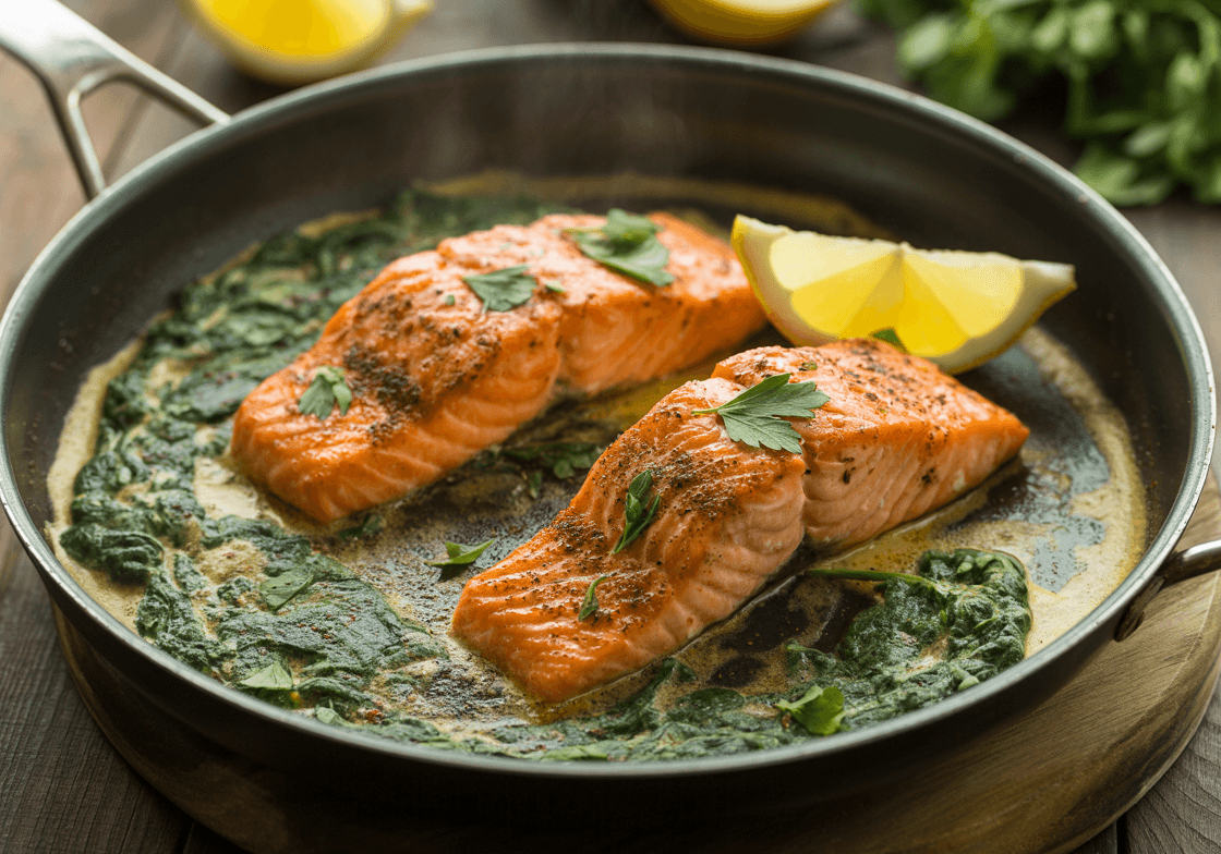 Keto Spicy Cajun Salmon with Creamy Spinach