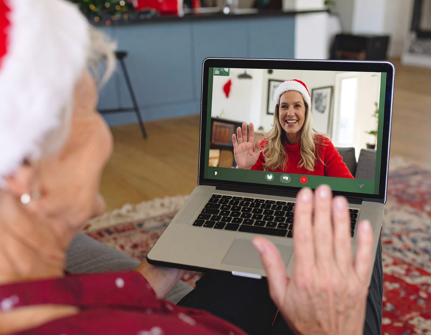 Elderly mom in South Africa on video call with her daughter abroad during Christmas