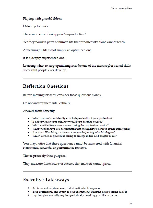 Reflection Questions page from The Success Emptiness