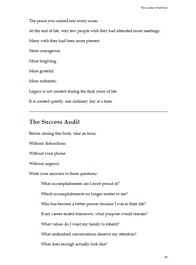 The Success Audit page from The Success Emptiness