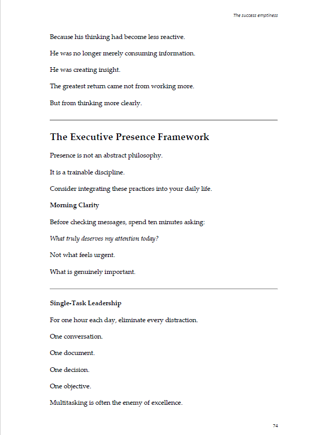 The Executive Presence Framework page from The Success Emptiness