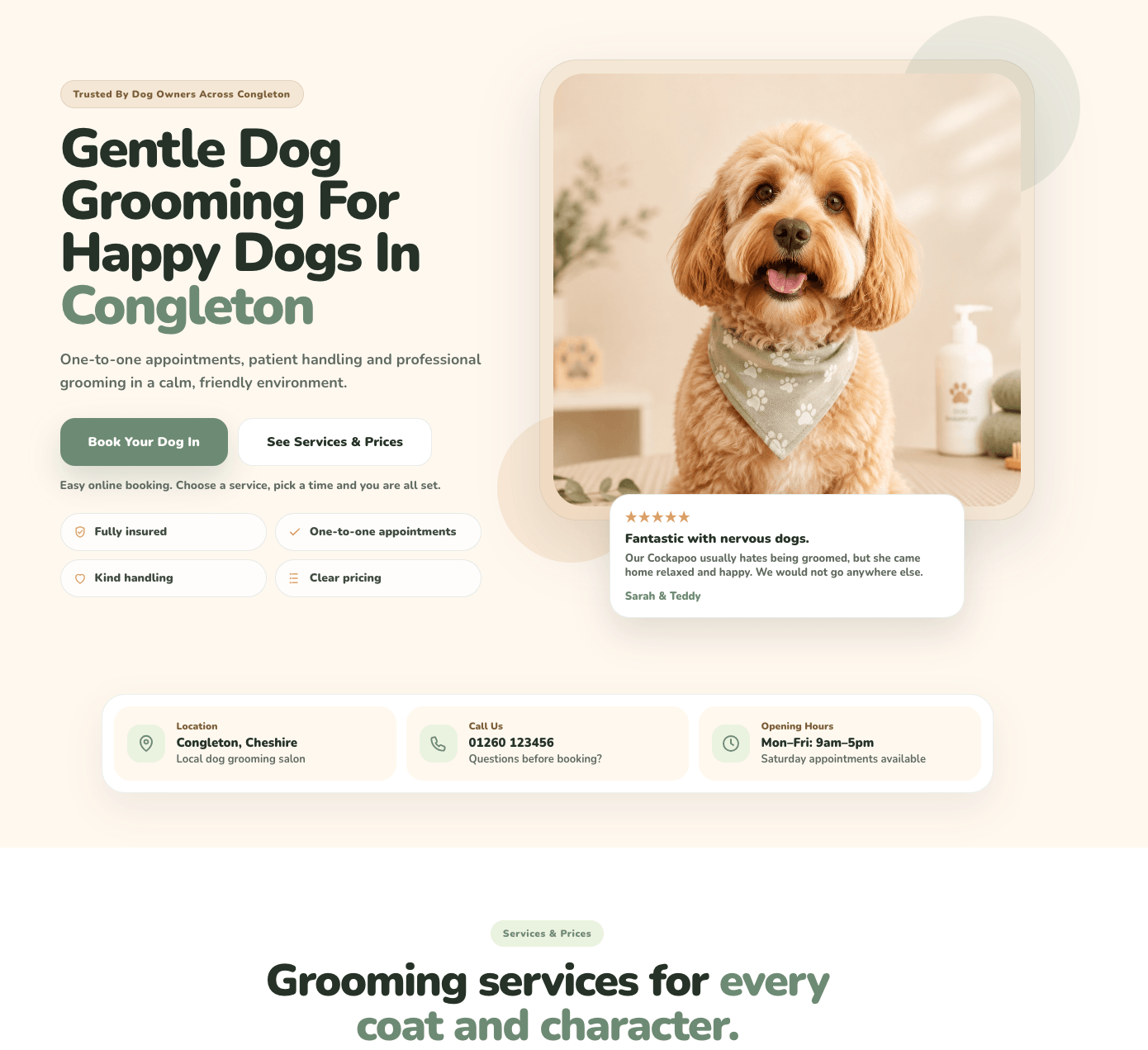 Dog grooming website example
