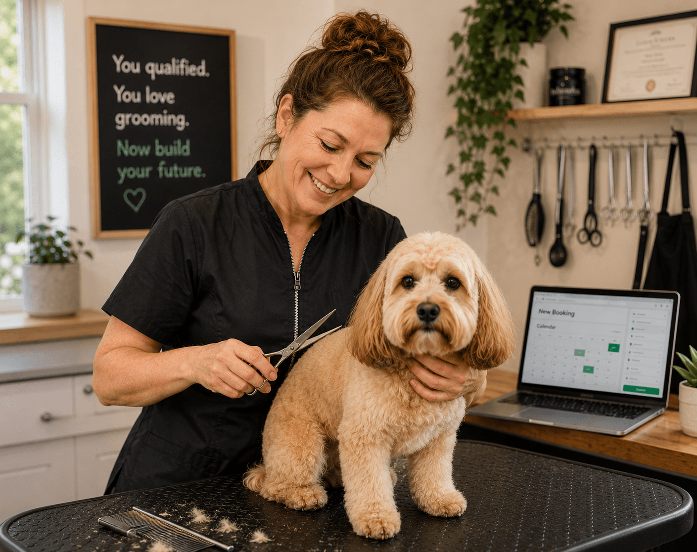 Newly qualified dog groomer building a professional business
