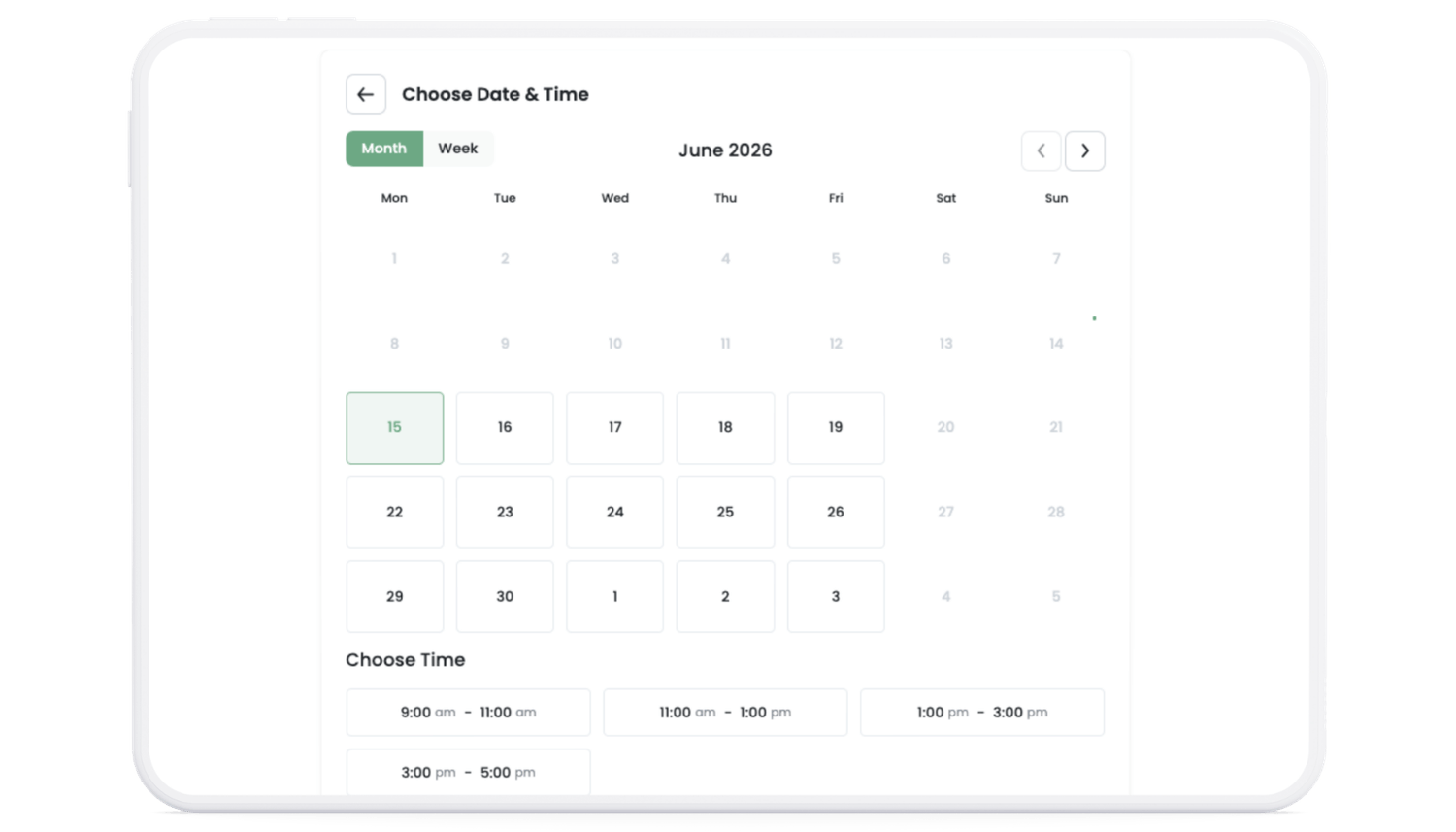 Client choosing an appointment date and time online