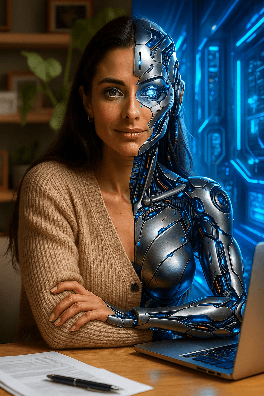 Nelia Trevi con ordenador futurista