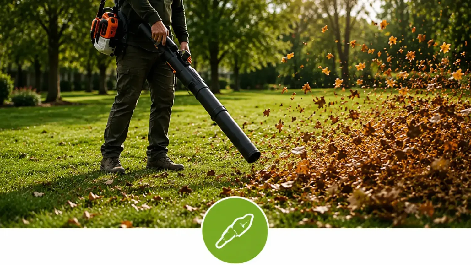 Nettoyage de terrain avec souffleur à feuilles résidentiel