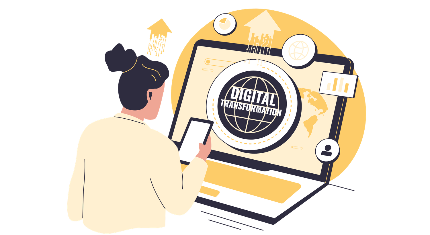 illustration d'un créateur de vidéos virales qui travaille devant son ordinateur