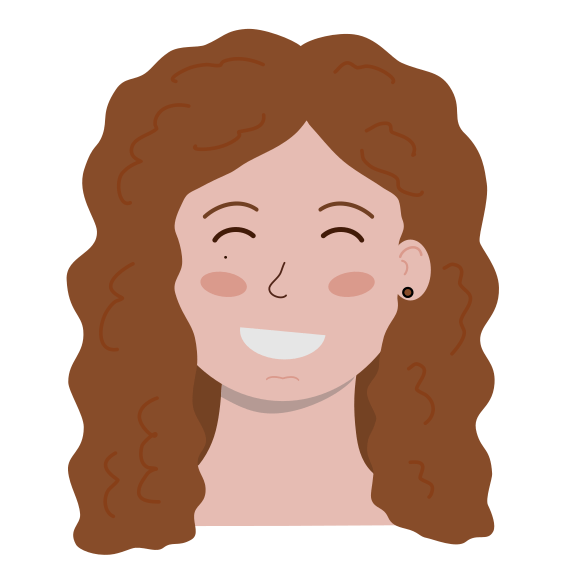 Illustration tête de Louise grand sourire yeux fermés