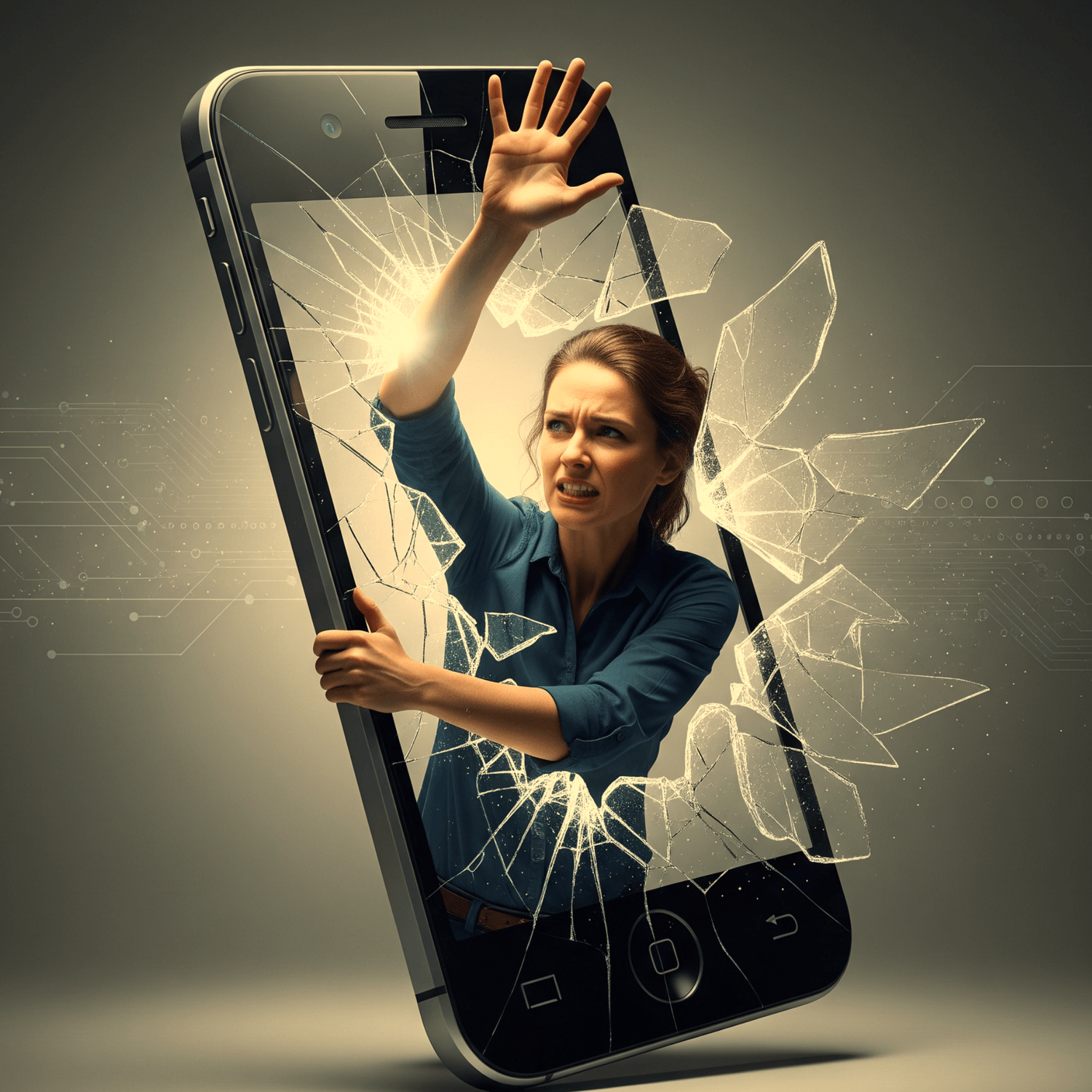 Vrouw breekt los uit haar telefoon