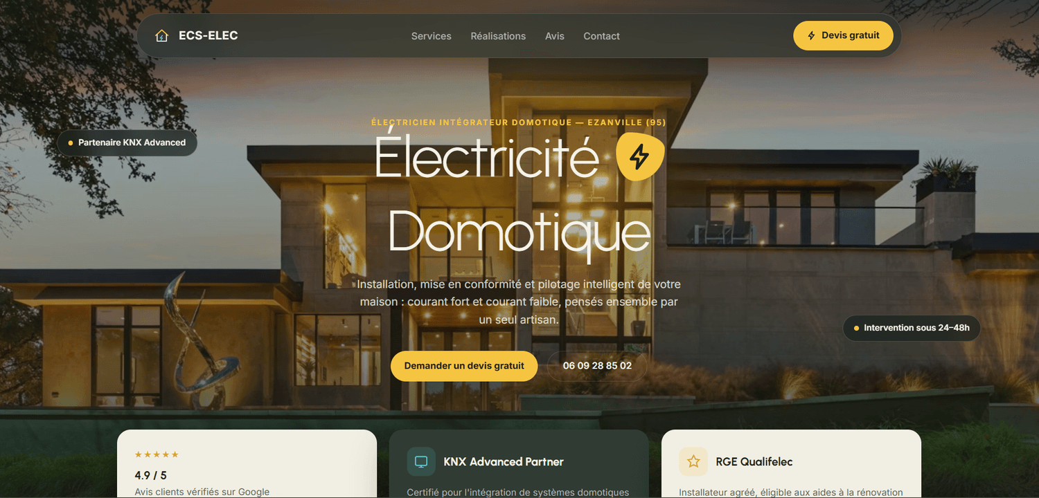 Aperçu du site vitrine de l'électricien