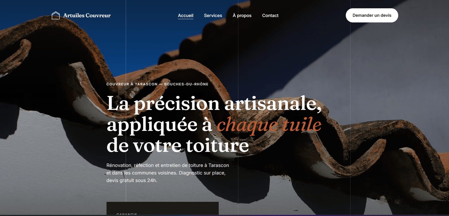Aperçu du site vitrine du couvreur