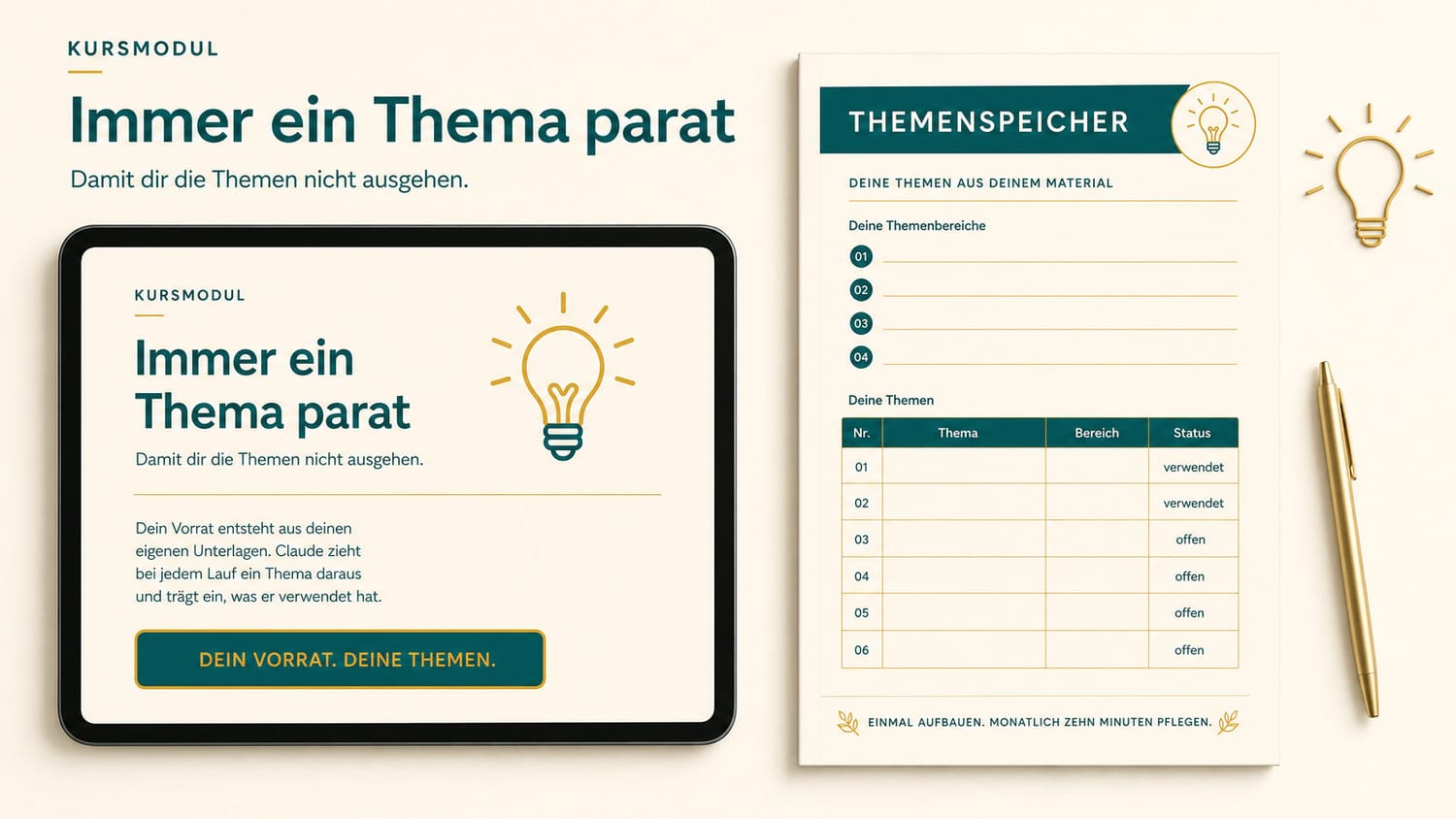 Immer ein Thema parat, Kurs und Vorlage für deinen Themenvorrat