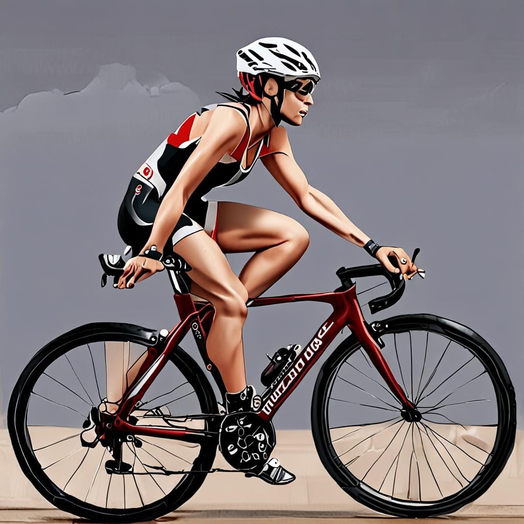 female triathlete cycling running