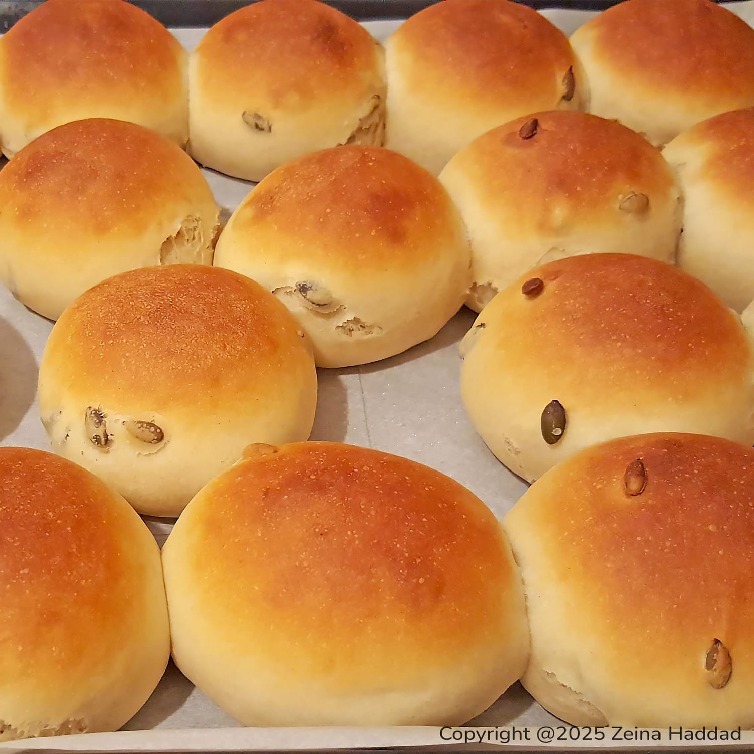 Sweet Yogurt And Honey Buns on a baking sheet by ZeinaCooks.com
