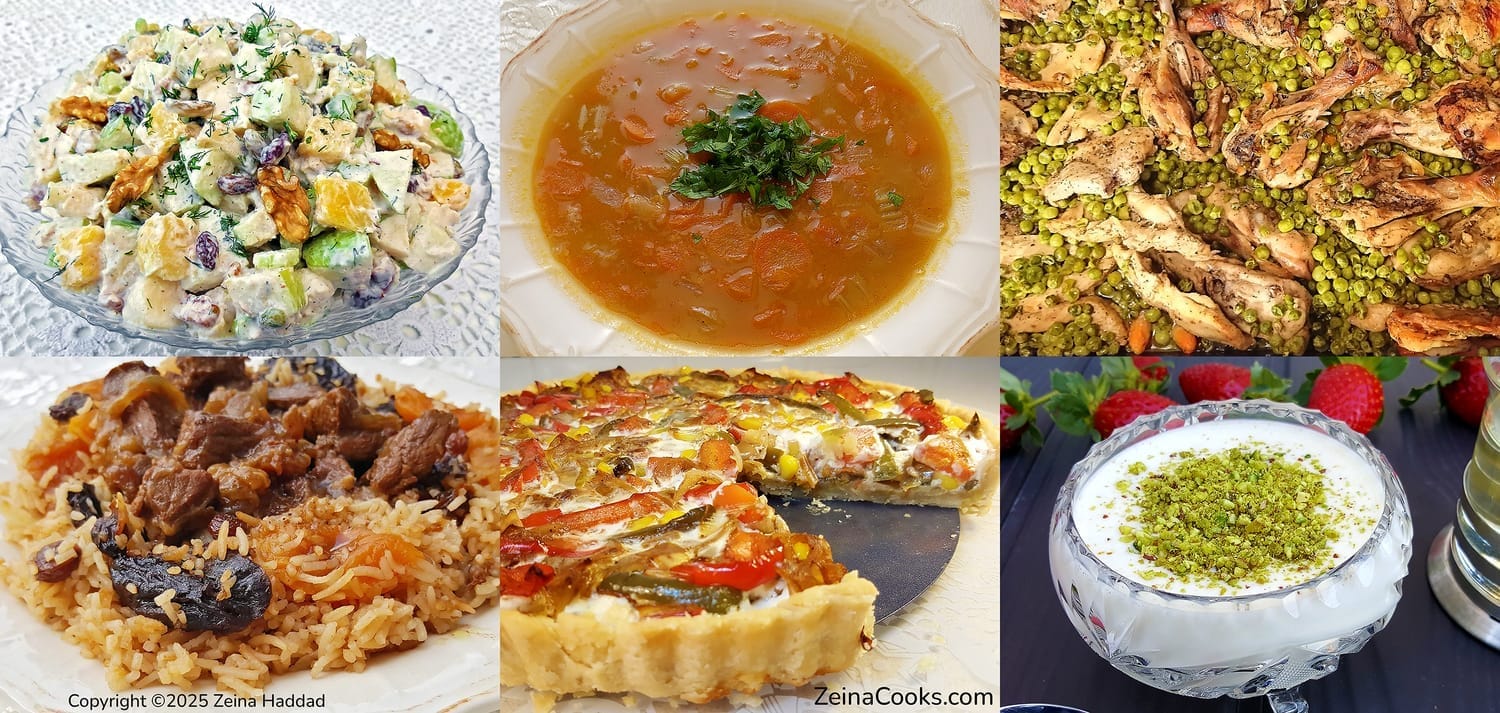 various dishes from the "My mama knows best! Mediterranean Recipes" by Zeina Haddad.