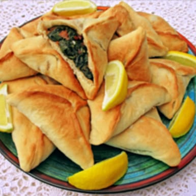 Recipe thumbnail of Spinach filled Lebanese fatayer from the the book "Soups and Appetizers, my mama knows best! — mediterranean recipes" by Zeina Haddad. "