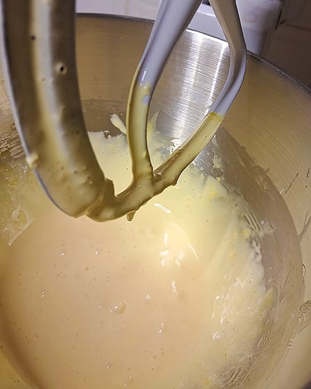 the thick and pale egg yolk and sugar mixture