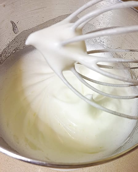 the meringue: egg whites with stiff peaks