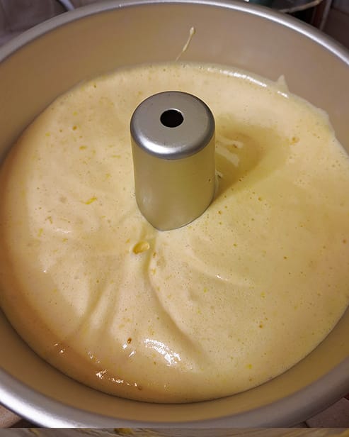 the batter in the pan ahead of baking