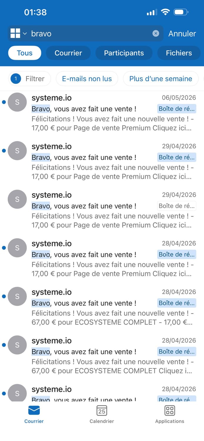 Notifications de ventes Système.io