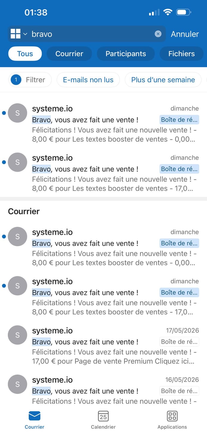 Notifications de ventes Système.io