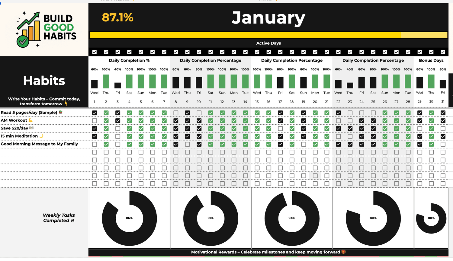 Habit Tracker Excel Spreadsheet