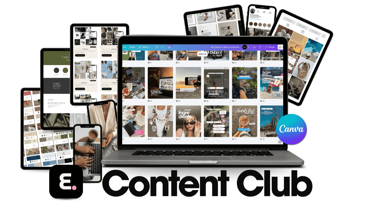 Content Club shown across laptop, tablet and phone