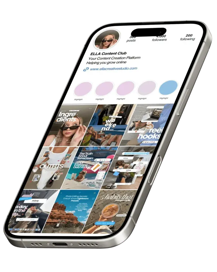 Instagram profile designed with Content Club on a phone