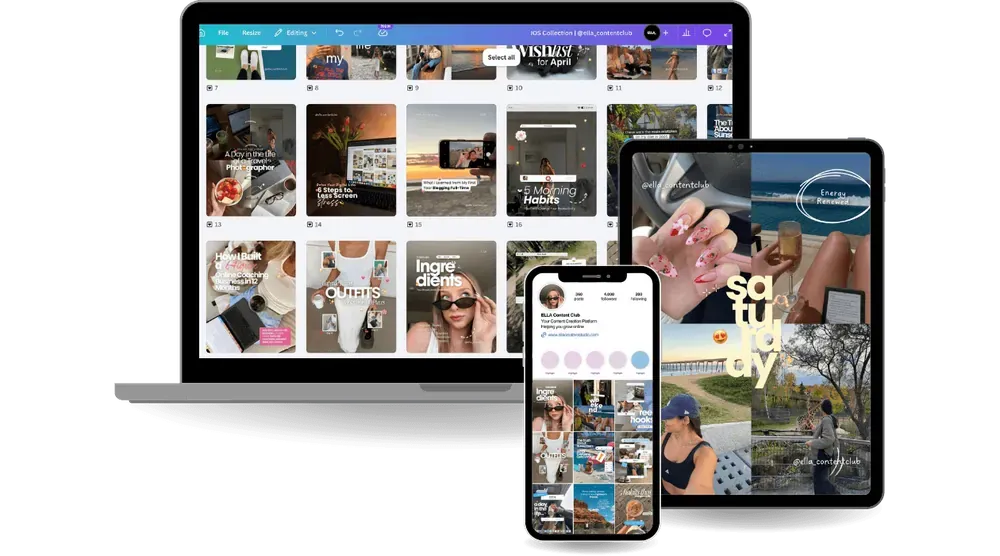 The Content Club library on laptop, tablet and phone