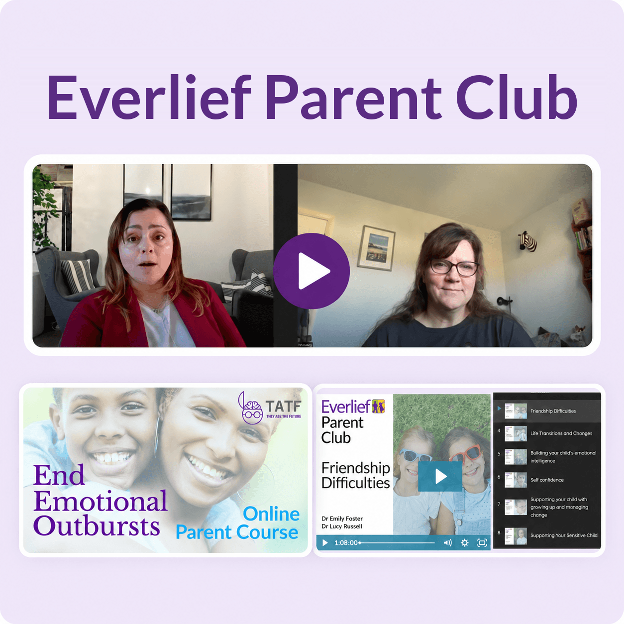 Everlief Parent Club webinar with Dr Lucy Russell and Nicci Paine, with examples of courses inside the club