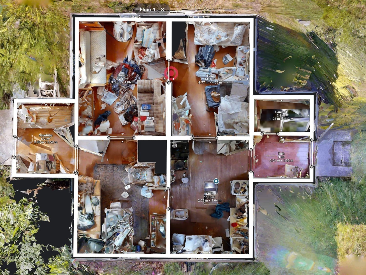 Tegime elumajale, kahele abihoonele ja kuurile täieliku 3D mõõdistamise nii seest kui väljast, et luua hoonete täpne digitaalne kaksik.