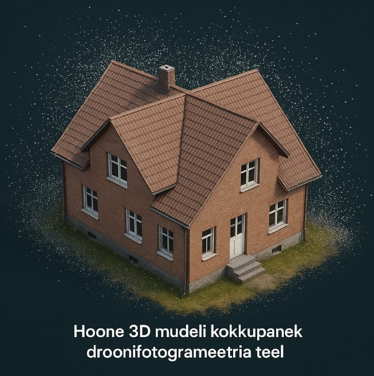 Kõrge statiiv võimaldab tõsta 3D skänneri üle katuseräästade ning ära mõõdistada ka katuse piirjooned ilma et peaks tegema eraldi hoonest drooni fotogrameetriat. 