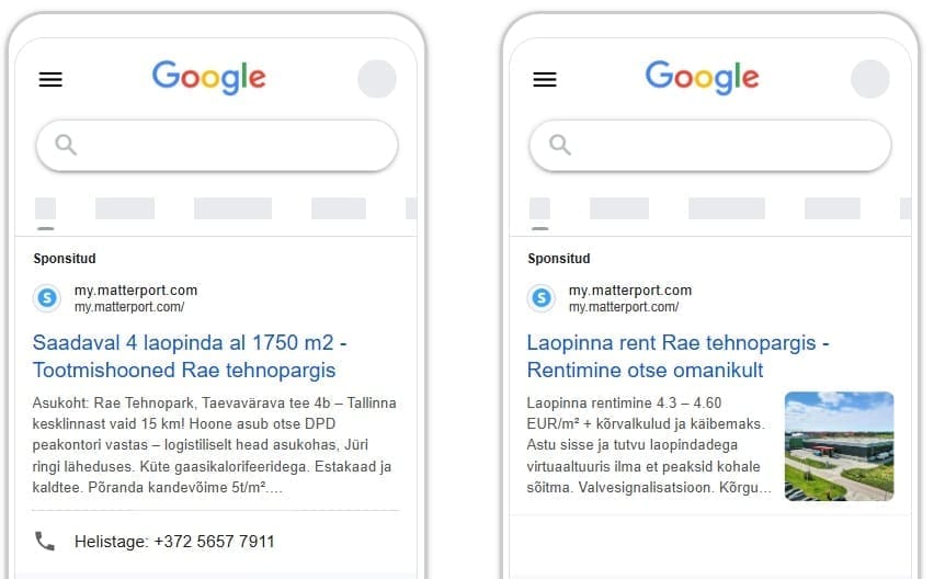 6. Lisa virtuaaltuur maandumislehtedele ja käivita Google'i reklaamid inimestele, kes otsivad tootmispindu.   Virtuaaltuur annab maandumislehele professionaalse välimuse ja suurendab külastajate kaasatust. Reklaame saab suunata nii Eesti sisestele otsijatele kui ka rahvusvahelisele publikule erinevates keeltes.