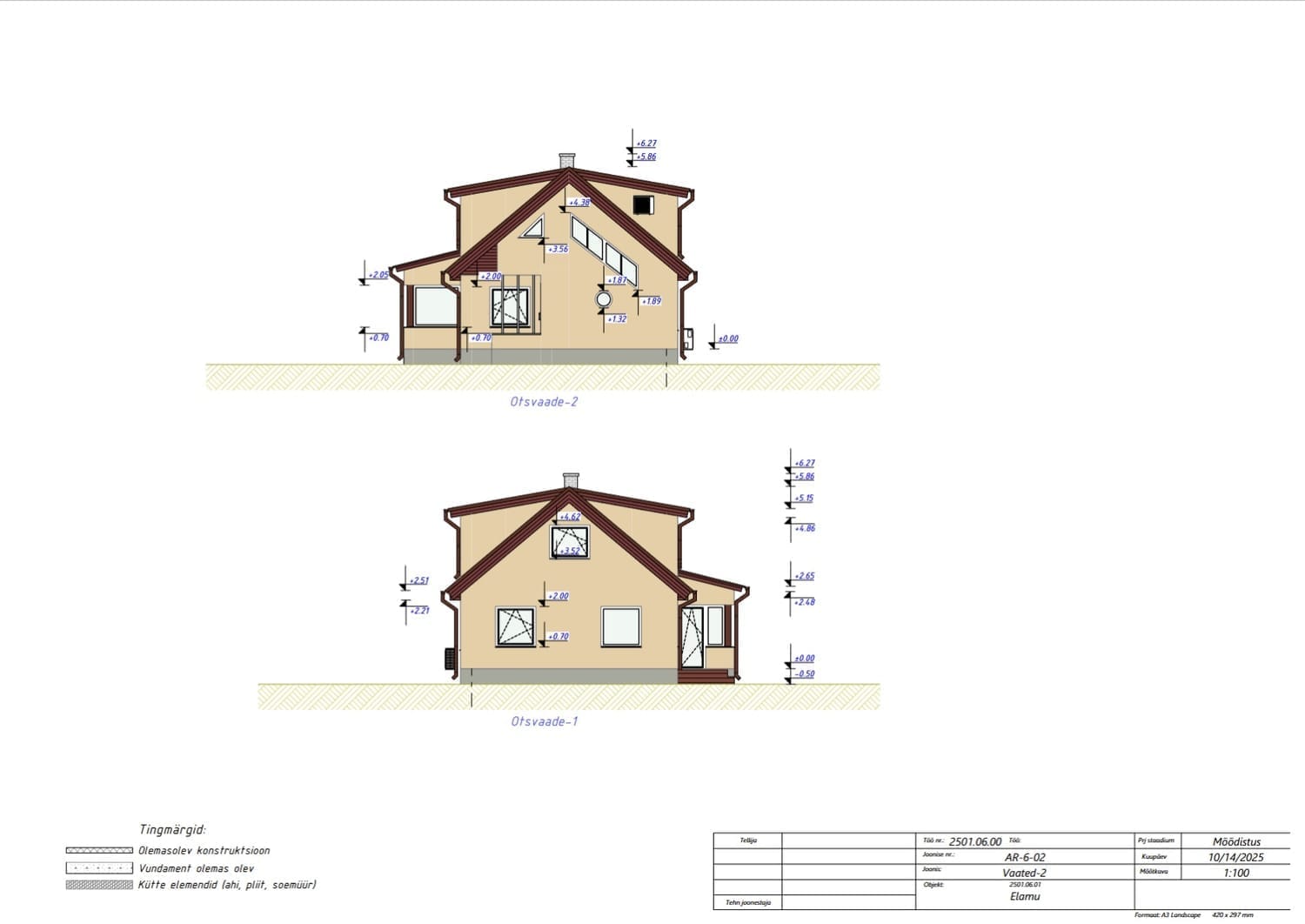 arhitektuursed plaanid, vaaated, lõiked
