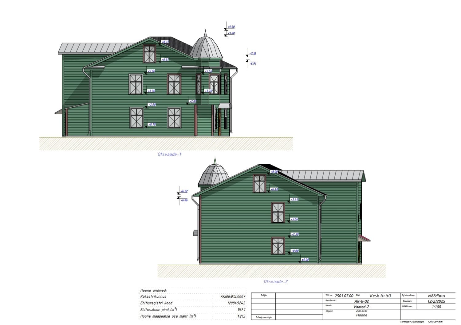 kortermaja arhitektuursed plaanid, vaated, lõiked
